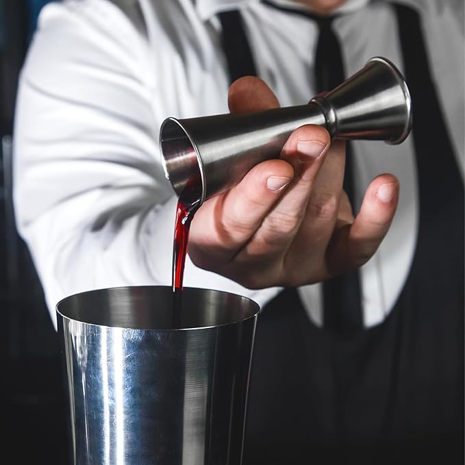 Double Cocktail Jigger for Bartending 2oz 1oz with 2 Pourers Spout Lids, Japanese Bar Stainless Steel Drink Shot Measurer with Measurements Inside, Liquor Alcohol Measuring Cup for Bartender Accessory