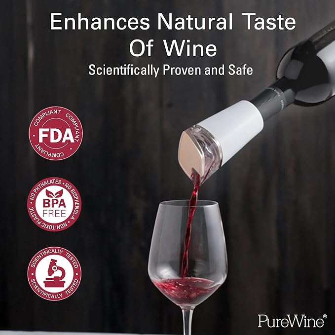 PureWine Phoenix Wine Aerator Pourer Spout - Removes Histamines & Sulfites as You Pour, Red & White Wine Purifier Filter, Helps Allergies & Headaches, Restores Oxidized Bottles- Starter Kit, Noir