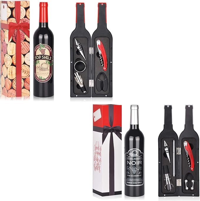 Wine Accessories Gift Set - 5 Pcs Deluxe Wine Corkscrew Opener Sets Bottle Shape in Elegant Gift Box