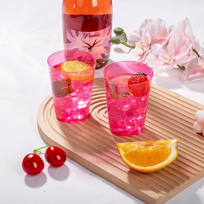 DaYammi 100 Pack Pink Plastic Cups 10Oz Clear Pink Disposable Party Cups for Martini and Cocktail,Fancy Disposable Cup for Wedding,Pink Party Cups Perfect for Mother's Day Party Wedding