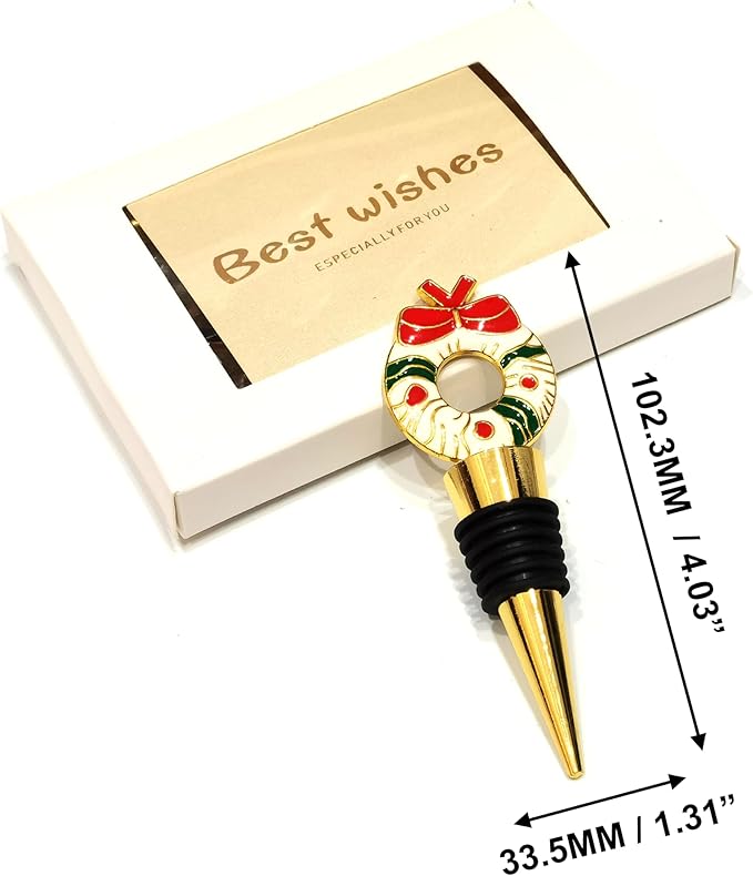 Christmas Wine Stoppers for Wine Bottles 3 Packs - Golden Christmas Stopper Bottle Set - Holiday Xmas Santa Claus, Donut, Elf for Wine Topper, Table Decoration