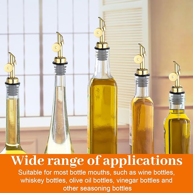 12 Pcs Weighted Stainless Steel Liquor Bottle Pourers Auto Flip Olive Oil Dispenser Spout Balsamic Alcohol Pourer Spouts for Home Bar Accessories (Gold)