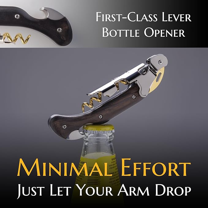 Corkscrew for Professionals FALCORK® 249 – Protection – 2-Step Unique Single Lever and Generous Ergonomic Handle for Sweet, Stable and Careful Service in High Hospitality – Only Noble Materials