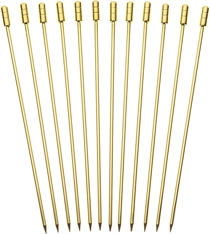 Barfly Cocktail Picks, Grooved, Gold Plated, Set 12, 4.5"