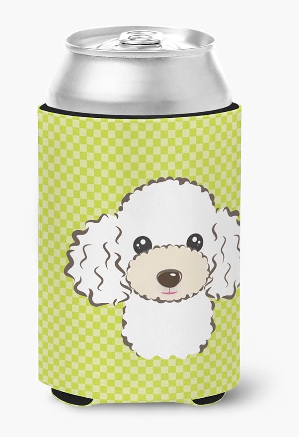 Caroline's Treasures BB1319CC Checkerboard Lime Green White Poodle Can or Bottle Hugger Cooler Washable Drink Sleeve Collapsible Beverage Insulated Holder, Can Hugger, Multicolor