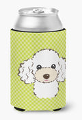 Caroline's Treasures BB1319CC Checkerboard Lime Green White Poodle Can or Bottle Hugger Cooler Washable Drink Sleeve Collapsible Beverage Insulated Holder, Can Hugger, Multicolor