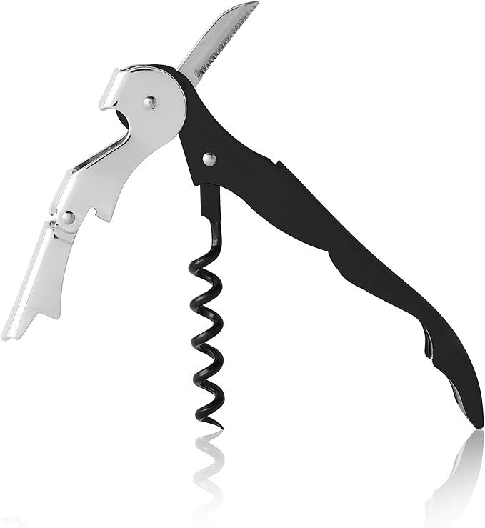 True Truetap Double Hinged Waiter's Corkscrew Wine Opener, Stainless Steel Wine Bottle Opener with Foil Cutter, Home Bar Tools, Bar Cart Accessories, Wedding Gifts, Set of 1, Black