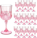 7OZ Plastic Wine Glasses, Disposable Goblets Drinking Glasses Crystal Vintage Water Cups Unbreakable Champagne for Wedding, Parties, Valentine's Day (Pink)