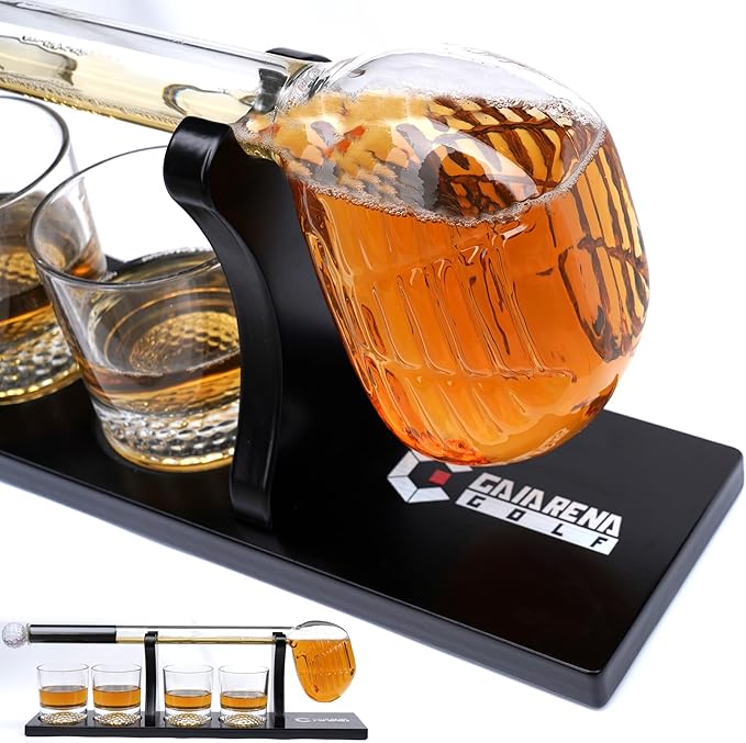 GAIARENA Golf Whiskey Wine Decanter Set with 4 Glasses, Golf Themed Accessories Gift Ideas for Men, Liquor Dispenser for Bourbon Scotch Vodka Tequila