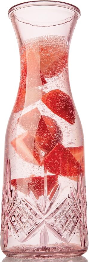Godinger Carafe Pitcher, Water Pitcher, Wine Carafe, Glass Water Pitcher - Pink, 32oz, Dublin Collection