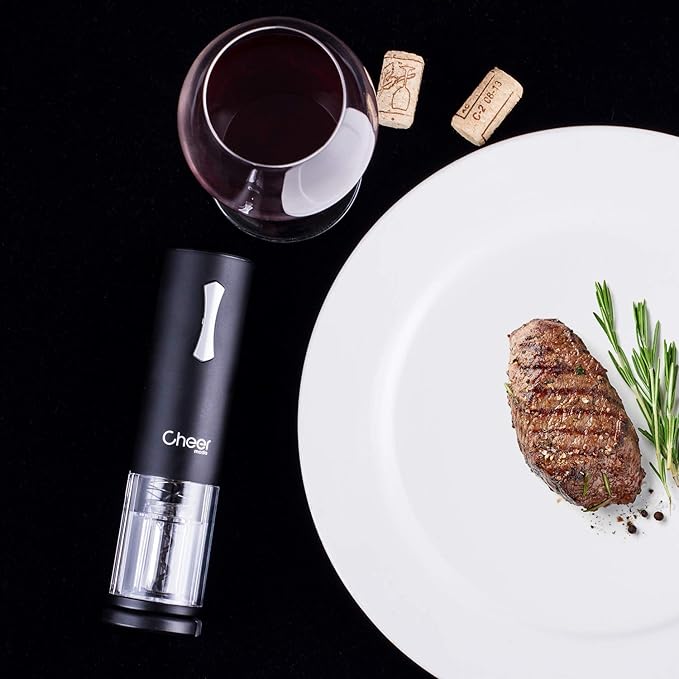 CHEER Electric Wine Opener with USB Rechargeable Lithium Battery with Foil Cut, Carrying Bag (Black) 7717-1795-012
