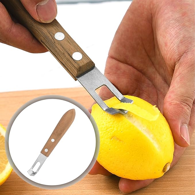 1pcs Channel Knife,Lemon Twist Tool,Stainless Steel, Wooden Handle, Curved Blade, Suitable For Lemon/Orange Twisters, Cocktail Garnish Tool, Suitable For Bartenders And Home Mixologists.