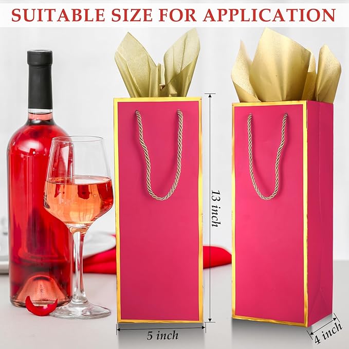 TaoBary 30 Pcs Wine Gift Bags and Gold Wrapping Paper Set Wine Bags for Bottle Bulk 4 x 5 x 13 Inch Champagne Gift Paper Sack with Handles for Valentines Galentines Day Wedding Party Anniversary