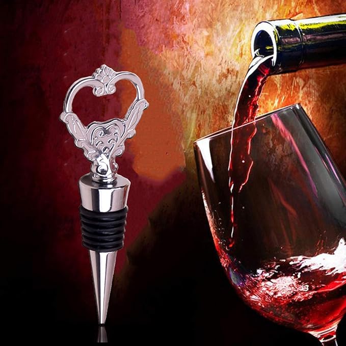 Love Wine Stoppers - Cute Heart Shaped Wine Stopper Decoration, Metal Zinc Alloy, Reusable (Set of 4)