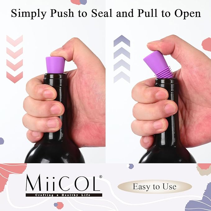 Miicol 8 Pack Silicone Wine Stoppers, Reusable Leak-Proof Bottle Stoppers for Wine, Champagne, Beverages, Multicolor Gift for Wine Lovers