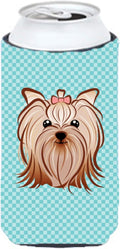 Caroline's Treasures BB1142TBC Checkerboard Blue Yorkie Yorkishire Terrier Tall Boy Hugger Can Cooler Sleeve Hugger Machine Washable Drink Sleeve Hugger Collapsible Insulator Beverage Insulated Holder