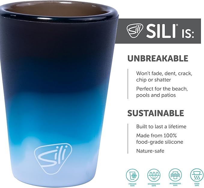Silipint 1.5oz Silicone Shot Glasses – Pack of 2 Unbreakable, BPA-Free, Non-Toxic, Dishwasher & Freezer Safe Cups – Colored Shot Glasses for Cold Beverages, Cocktails, Travel, Party (Moon Beam)
