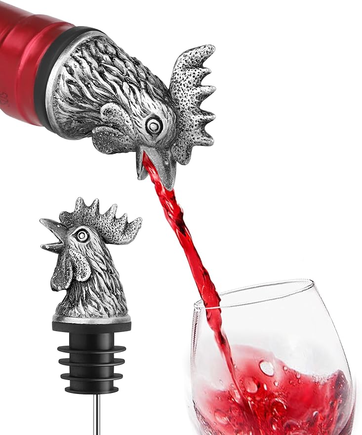 Animal Wine Pourer Spout, Drip Free Bottle Pourer & Stopper for Wine and Liquor Bottles, Funny Gift for Men, Dad, Hostess and Housewarming, Bar Cart Accessory for Holiday Party Decor, Multiple Animal