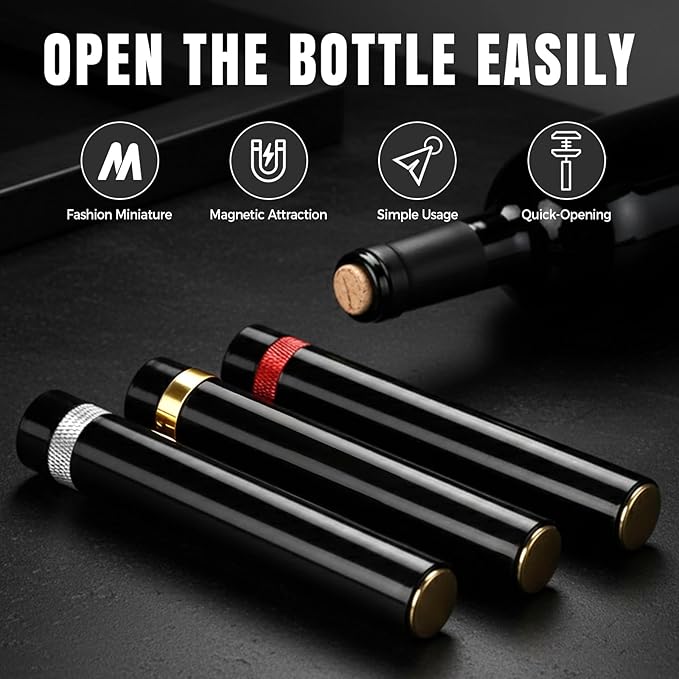 Portable Air Pressure Wine Opener, 2026 New Mini Travel Wine Bottle Opener, Magnetic Connection Port Wine Opener for Home Restaurant Party, 3-7 Compression Quick Open (Red)