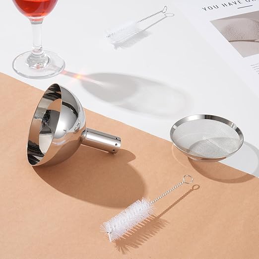 2 Set Wine Aerator Funnel with Mesh Filter & Brushes, Stainless Steel Wand Wine Purifier, Sediment Strainer and Pourer for Aerating Decanter, Christmas Gift for Drinking Enthusiasts