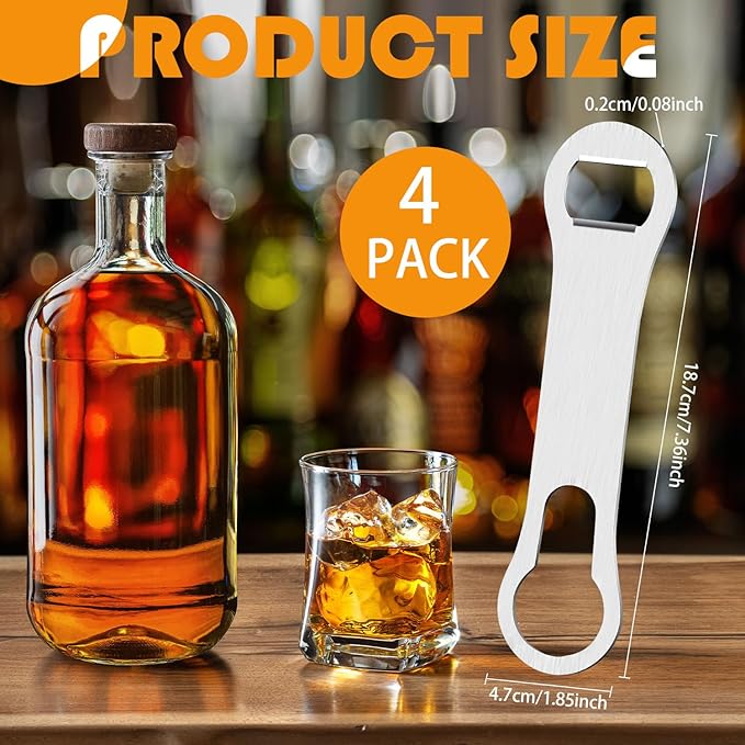 Remerry 4 Pcs Bottle Opener and Pour Spout Remover Flat Bar Key Stainless Steel Bar Speed Opener for Wine Bottle Double Ended Beer Bartenders Kitchen (Sliver)