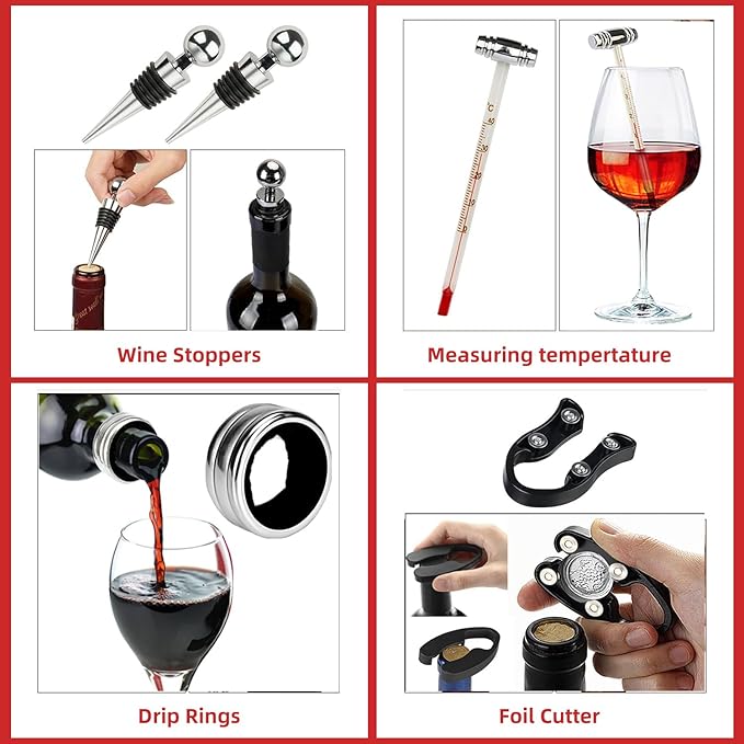 Rabbit Wine Opener Set, Wine Accessories with Wooden Gift Box – Wine Gift for Wine Lovers (S288-SIL-9)
