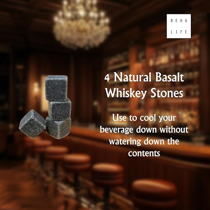 Set of 2 Crystal Clear Glass Item Holding Luxury Whiskey Glasses with Bourbon Stones for Cold Ice Drinking Gift for Men Home Bar Game Room Mancave