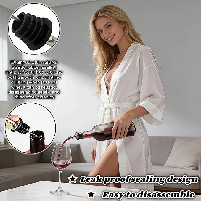 4-Pack Stainless Steel Wine & Oil Bottle Pourer Set - Precision Flow Control Spout with Anti-Drip Seal & Dust Cap for Liquor, Vinegar, Olive Oil - Bar Kitchen Tool by Yayaboqu