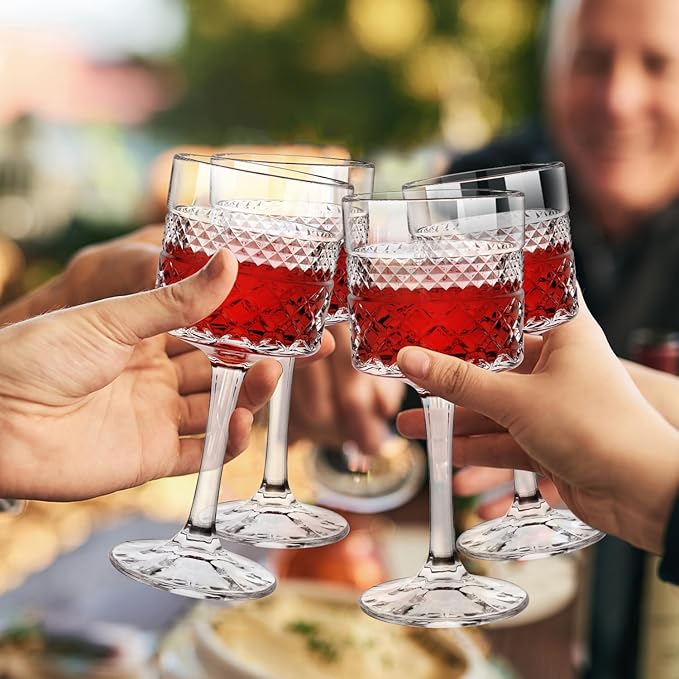 Wine Glasses Set of 4, 13.5oz Crystal Wine Glasses, Lead-Free Square Wine Glass with Long Stem, Wine Gifts for Wedding Birthday