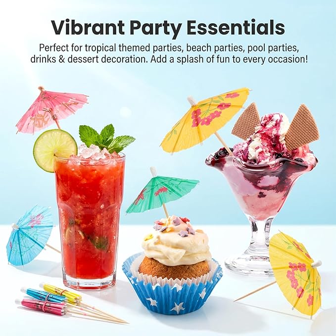 Cocktail Umbrellas - 50PACK Drink Umbrellas for Drinks, Paper Mini Umbrella for Drinks Hawaiian Cupcake Toppers Cocktail Garnishes Colorful Paper Toothpicks for Party Decorations