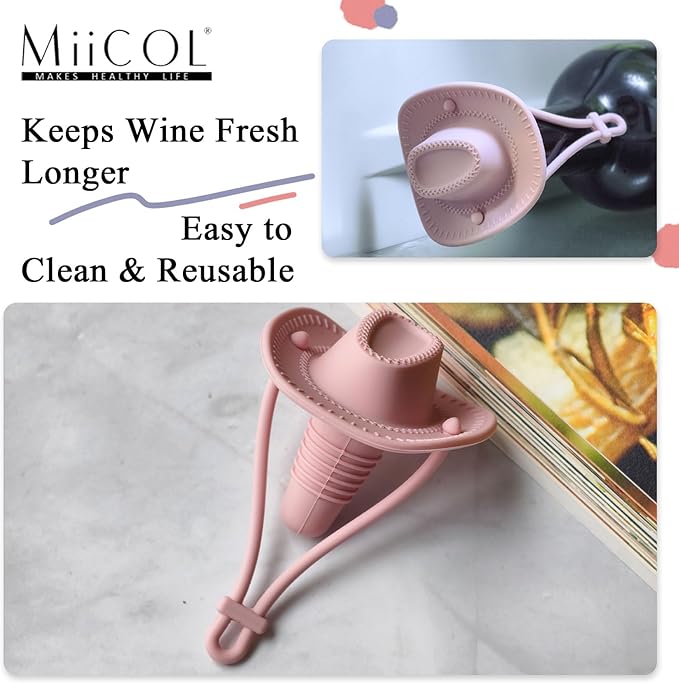 Miicol Wine Stoppers, Silicone Prosecco Stopper, Wine Bottle Stopper, Cowboy Hat Champagne Stopper, Wine Accessories, Funny Wine Lovers Gift, 2 Pack