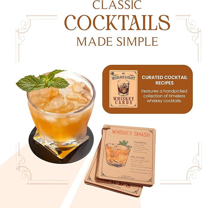 Mixology & Craft Whiskey Stones Gift Set - 12 Pieces (6 Granite Chilling Rocks, 2 10oz Old Fashioned Glasses, Coasters & Velvet Bag) In Wooden Box - Whiskey Gifts For Men, Whiskey Lover, Whiskey Set