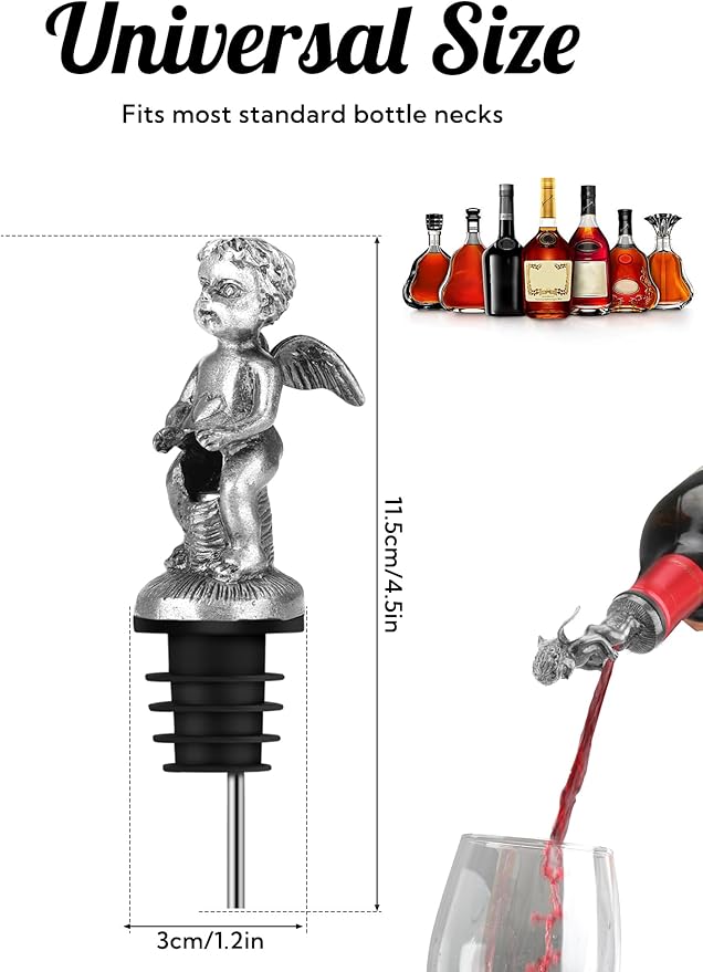Cherub Angel Wine Bottle Pourer – No-Drip Liquor Pour Spout with Leak-Proof Rubber, Universal Fit for Wine/Whiskey/Vodka – Novelty Bar Accessory & Funny Gift for Parties, Home Bar, Bartenders