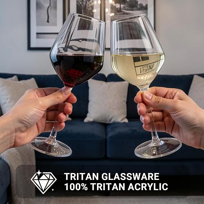 MICHLEY Unbreakable Stemmed Wine Glass 100% Tritan Plastic Dishwasher available Glassware 15 oz, Set of 2