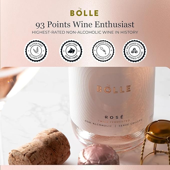 BOLLE Sparkling Rosé - Non Alcoholic Wine - Alcohol Free Sparkling Rose Wine with Fine Bubbles, Dry Red Berry Taste, Champagne Alternative, Zero Proof Champagne Style - 375ml