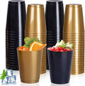 DaYammi 100 Pack Plastic Cups for Party- Disposable Gold Cups and Black Cup Include: 50 Black Plastic Cup and 50 Gold Disposable cup for Party Supplies Festive Celebrations Wine Beer Beverage