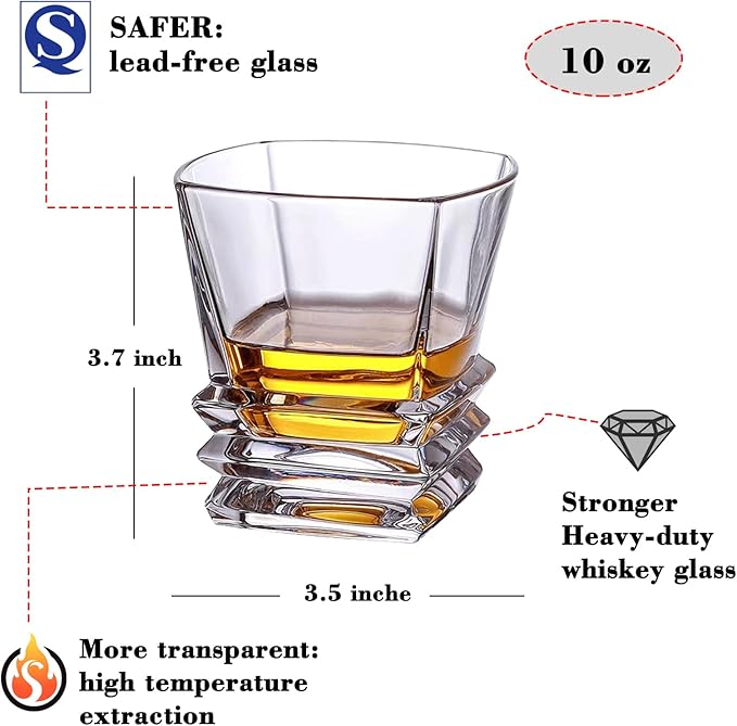 Whiskey Glasses Set of 4 Old Fashioned Glasses 11 oz Rocks Glasses with 4 Ice Ball Molds Gift Box Scotch Cocktail Bourbon Rum Cognac Vodka Liquor, Fathers Day Whiskey Gifts