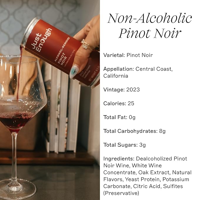 Just Enough Wines The NA Set | Non-Alcoholic Wine Variety Pack, 6 Cans (Brut Bubbles & Pinot Noir) | Central Coast California, Low Calorie, Gluten-Free, Vegan, Sustainably Made