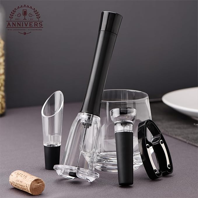 Air Pressure Wine Bottle Opener Set Pump Wine Opener Kit, Vacuum Stopper, Aerator Pourer, Foil Cutter, Safe & Easy Cork Remover Keep Cork Intact for Gift, Ouvre Bouteille de Vin