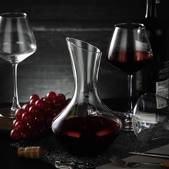 NEW PACIFIC YOUYAH Wine Decanter, Red Wine Carafe 100% Hand Blown Lead-free Crystal Glass, Elegant Design Wine Decanter, Wine Accessories, Idea Wine Gift for Wine Lovers, Transparent