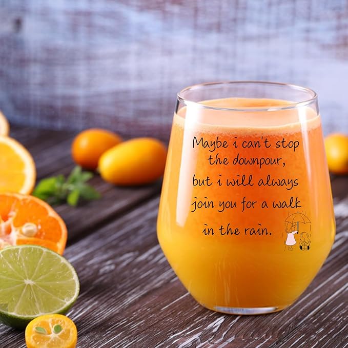 Friend Gifts for Women,Maybe I Can't Stop the Downpour,Get Well Self Care Inspirational Gifts for Friends,Sister,15 Oz Wine Glass