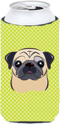 Caroline's Treasures BB1324TBC Checkerboard Lime Green Fawn Pug Tall Boy Hugger Can Cooler Sleeve Hugger Machine Washable Drink Sleeve Hugger Collapsible Insulator Beverage Insulated Holder