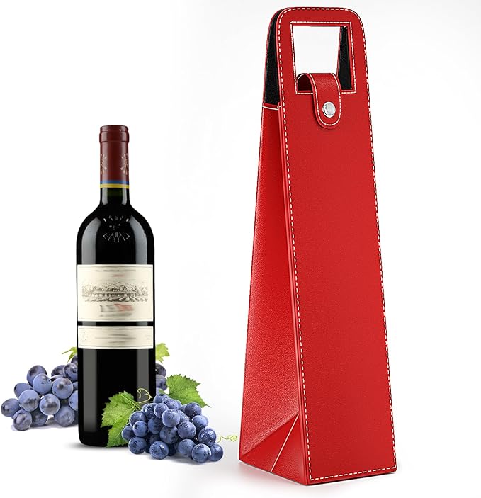 RYDDOY Wine Gift Bag, Reusable Leather Wine Tote Carrier, Single Bottle Champagne Beer Gift Bags Carrier for Birthday, Wedding, Picnic Party, Christmas festival Gifts (Red)