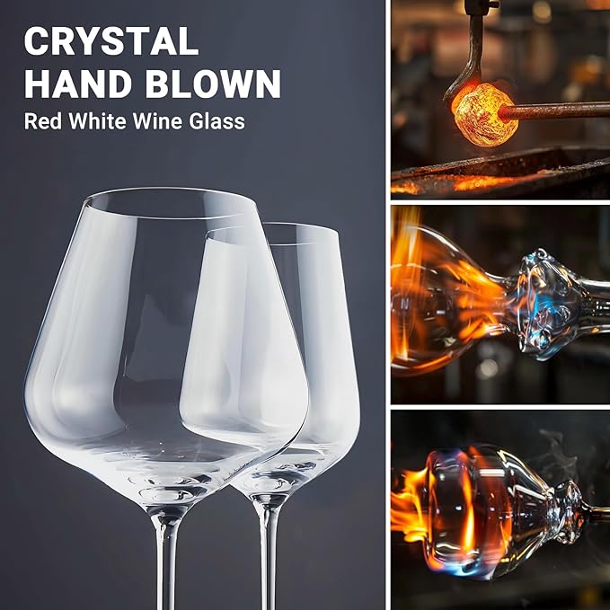 Physkoa Wine Glass Set of 4 – 2 Red (22oz) & 2 White (14oz) Hand-Blown Crystal Glasses, Perfect Gifts for Birthday, Wedding & Housewarming Mother's Day