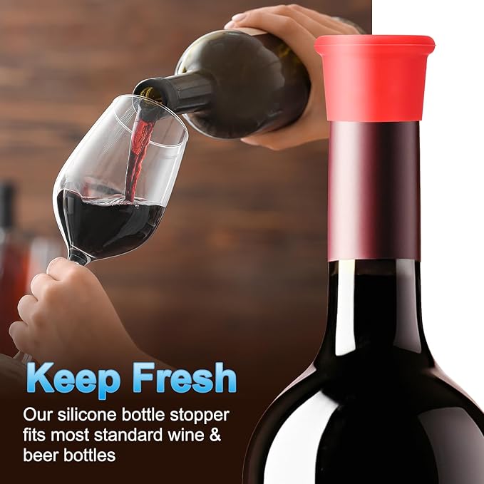 PATIKIL Silicone Wine Stoppers, 6 Pcs Reusable Bottle Cover Wine Corks Bottle Caps Wine Saver Seal Keep Fresh for Beer Beverage Drink, Red