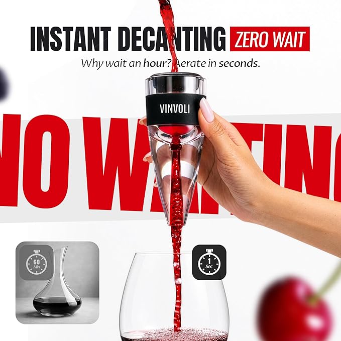 Vinvoli Wine Aerator - Deluxe 2026 Aerator Decanter with Unique Superior Three-Stage Aeration, Sediment Filter, No-Drip Stand - Quality and Convenience for Lovers and Sommeliers