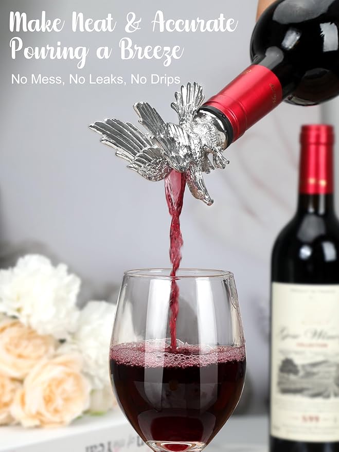 Bald Eagle Wine Pourer Bottle Stopper, Zinc Alloy Metal Eagle Wine Spout for Wine & Liquor Bottles, Drip Free Universal Fit Zinc Alloy Animal Wine Pourer Bar Accessory, Patriotic Wine Gifts for Men