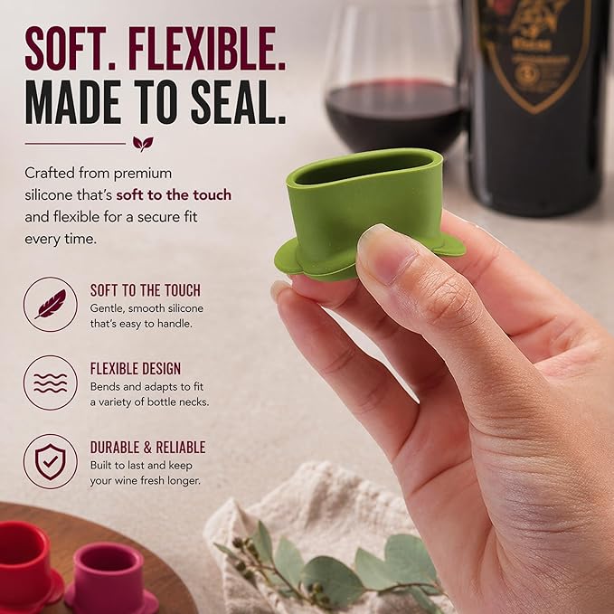 Wine Bottle Caps - Silicone Bottle Covers - Air-Tight Vacuum Seal - Wine Gifts for Women - Set of 4
