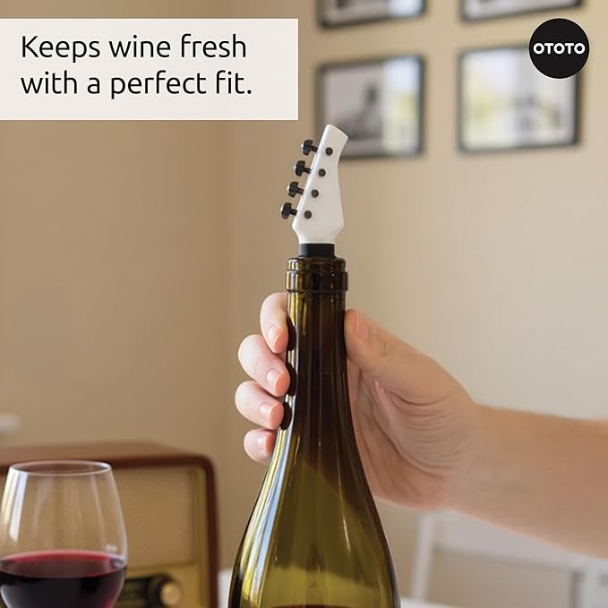 OTOTO Wine Stoppers Set of 2 – Bass & Guitar Wine Bottle Stopper, Fun Wine Corks, Wine Accessories, Champagne Stopper, Unique Kitchen Gadgets, Quirky Gift (Cork N' Roll)