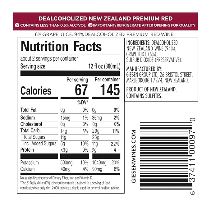 Giesen 0% Non-Alcoholic Premium Red, New Zealand, Delicate Aromas, Made with Merlot and Cabernet Franc Grapes, 750ml